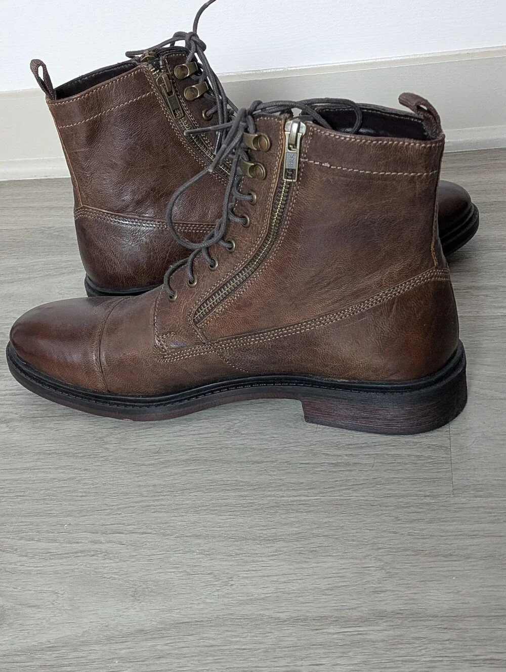 Steve Madden P-Gabe Mens Brown Leather Lace Up Casual Dress Boot Size 10